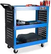Bullet 3-Tier Steel Tool Trolley Cart, for Workshop, Mechanic, with Pegboard, Screwdriver Bay, Blue