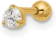 [JewelryWeb] 14k Solid Yellow Gold 18 Gauge 3mm CZ Simulated Diamond Labret Face Jewelry Body Piercing Stud for Women