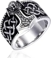 ROILIN Nordic Viking Thor's Hammer Ring, Personalised Trendy Ring,Black,11