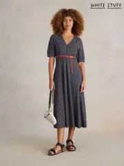White Stuff Blue Megan Jersey Midi Dress (E75405) | $150