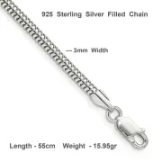 Necklace Real 925 Sterling Silver Filled Solid Fine Snake Link Ladies Chain 55cm