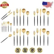 Rust-Resistant Matte Gold and Black Cutlery Set - Perfect for Parties & Everyday