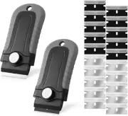 2 Pack Grey Razor Blade Scraper with 20PCS Extra Razor Blades, Stainless Steel &