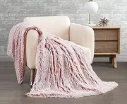 Gioia Casa Double Sided Faux Fur Shaggy Throw Blanket - Ultra Soft, Warm & Luxurious - Microfibre Velvet Fleece for Couch, Sofa, or Bed - Rose