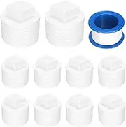uxcell 10Pcs 1 Inch PT Male Thread PVC Pipe Fitting Plug, Cleanout Plugs, Water Drain End Caps Coupling Adapter with Tape for Water Heater Supply Lines, Plumbing, White