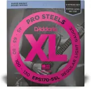 D'Addario 5-String ProSteels Bass Guitar Strings Light, 45-130, Super Long Scale