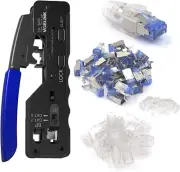 Ethernet RJ45 Pass through Crimping Tool Bundle with 25-Pack Shielded RJ45 Plug