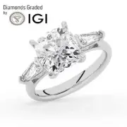 Cushion Solitaire Labgrown Diamond Trilogy Ring Platinum 4.00 Ct D VVS2