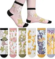 [mtuihfo] 6 Pairs Sheer Socks Women, Pop Ankle Summer Flower Lace Embroidery Mesh Thin Breathable Socks