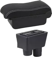 Center Armrest Box Car Armrest Box Storage Box for Nissan for Almera Armrest for Nissan for Almera for Versa Refit Accessories Ashtray Decoration(C2 Black line NO USB)
