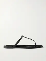 [SAINT LAURENT] SAINT LAURENT - Cassandra Logo-embellished Patent-leather Sandals - Black - EU 37.5 EU 37.5 Black