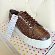 Superga Platform Shoes 2790 Womens Sz 9.5 Sneakers Faux Crocodile Brown New $99
