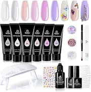beetles Gel Polish Poly Nail Extension Gel Kit, 6 Pcs Clear White Builder Nail Gel Pink Nude Butterfly Poly Nail Enhancement French Manicure Kit Trial Nail Art Design Easy DIY Salon Home