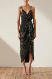 SHONA JOY Nero Tie Front Cocktail Midi Dress Size 6 RRP $295 NWT BNWT