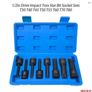 1/2in 驅動衝擊 Torx 星形批頭套筒組 T30 T40 T45 T50 T55 T60 T70 T80