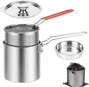 Deep Fryer Pot with Strainer Basket Stainless Steel Deep Frying Pot with Handle Good Heat Conductivity Oil Fryer Pot Portable Deep Frying Oil Container (Style1)