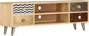 Solid Mango Wood TV Stand, Entertainment Center, Modern Living Room Table, Media Storage Cabinet, Bedroom Furniture with Drawers and Shelves