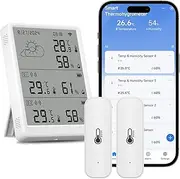FRESHIN WiFi Temperature Hygrometer, Smart Digital Humidity Monitor with 2 Sensors, App Alert, Data, Storage Export, High Precision, Compatible with Alexa, Google Home, No Hub Required (2.4GHz Only)