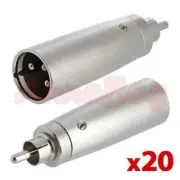 20x 3-Pin XLR Male Plug to RCA Male Plug Adapter Audio Cable Connector Converter