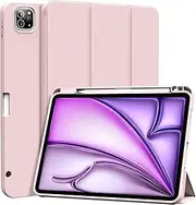 [ZKTUYU] Case for iPad Air 13 inch M3/M2 (2025/2024) iPad Pro 12.9 inch 6th/5th Generation 2022/2021 with Pencil Holder, Smart Stand Case with Soft TPU Back Cover, Auto Sleep/Wake, Pink