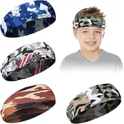 [Civaner] 4 Pieces Kids Sports Headbands Athletic Sweatbands Headband Wicking Elastic Hairband for Girls and Boys Toddler Children
