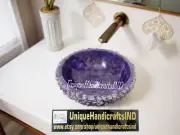 Purple Amethyst Agate Gemstone Sink – Natural Stone Bathroom Basin – Unique sink