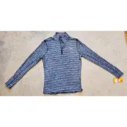 HIND Mens Quarter Zip Size Small Navy Striped Running Pullover Thumb Holes NWT