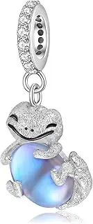 [Generic] 925 Sterling Silver Cute Gecko Charm Dangle Beads, Enamel Pendant DIY Pendant for Women Girl Compatible with Troll Chamilia Charm Bracelet and Necklaces