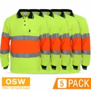 5 x Hi Vis LONG SLEEVE Bio Motion Reflective QLD Traffic Controller Polo Shirts