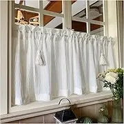 1 Panel Semi Sheer Soft Valance Curtains, Modern Rod Pocket Window Treatments Solid Home Decoration Half Window Curtain Window Valance for Over Sink Cottage Balcony, WxL(White,200x70cm(79x28in))