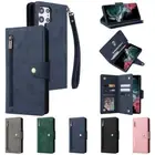 For Samsung S23/S22/S21/S8 S9 S10 A34 A54 A24 A33 Retro Zip Leather Wallet Case