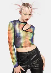 [HOROSCOPEZ] Prism Lights Asymmetrical Mesh Top