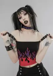 [Widow] Fool U Twice Flame Print Crop Top
