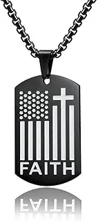 [TYMONT] Stainless Steel Crusader Pendant Necklace American Flag Totem Bible Pendant Soldier Warrior Punk Pendant Necklace