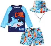 [HDOBHIO] Baby-Boys Toddler Long Sleeved Rashguard Swim Bathing Suit and Sun Hat Set