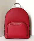 New Michael Kors Jaycee Medium Zip Pocket Backpack Leather Bright Red