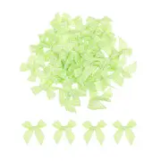 60Pcs Mini Gingham Ribbon Bow 1.5" Checkered Fabric Satin Light Green and White