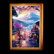 Mamarmot Light Up Painting, Japanese Aesthetic Scenery Paintings LED Light Up Wall Art 4D Painting Pictures Frames Canvas Wall Decor Dimmable Night Lights for Home Bedroom Kitchen (9.1in*6.7in)