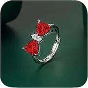 [YAYAYOUYOU] 18K White Gold Plated Simulated Diamond Birthstone Ring Silver Butterfly Ring for Gilrs Women Dainty Cute Butterfly Teen Girls Jewelry Adjustable Size