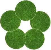 Totority 5pcs Artificial Moss Grass Mat Round Flocking Turf for Indoor Plants DIY Micro Landscape Decoration Synthetic Grass Tiles for Succulent Bonsai and Home Decor