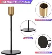 Set of 3 Classic Metallic Gold & Black Candle Holder Set Metal 9" to 13"