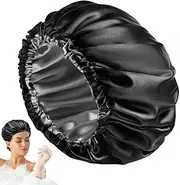 Waterproof Shower Cap - Double Layer Adjustable Hair Protector | Reusable Extra Large Bathing Cap for Women, Men | Travel & Camping Shower Cap for Swimming, Spa, Gym & Everyday Use (Black)