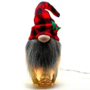 Stony Creek Decorative Lighted Glass Gnome with Red Plaid Hat 7" Vase SSG05B