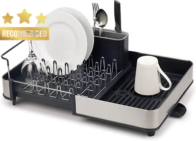 Extend Steel Expandable Dish Drainer Rack w/ Cutlery Holder & Swivel Spout Grey