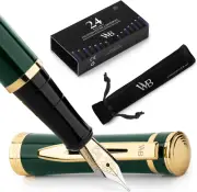Fountain Pen Set, 18K Gilded Medium Nib, 24 Ink Cartridges, Refill Converter, Go