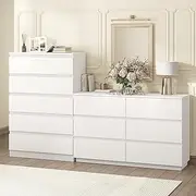 Merryluk 11-Drawer White Dresser Set of 2 – Tallboy Chest of Drawers for Bedroom, Closet, or Hallway – Modern Wooden Storage Dresser for Clothes & Home Organization