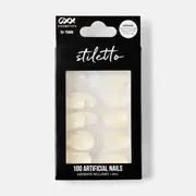 OXX Cosmetics 100 Pack Artificial Nails with Adhesive - Stiletto Shape, Clear