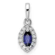 14k White Gold 1/10 Ct. Lab Grown Diamond VS/SI+ G+ and Lab Created Blue Sapphire September Birthstone Pendant