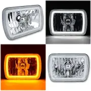 7x6" Switchback White LED Halo DRL Amber Turn Signal Angel Eye H4 Headlight Pair (for: Chrysler)