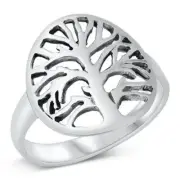 Tree of Life Ring Sterling Silver 925 Oxidized Finish Height 17 mm Size 5 - 10